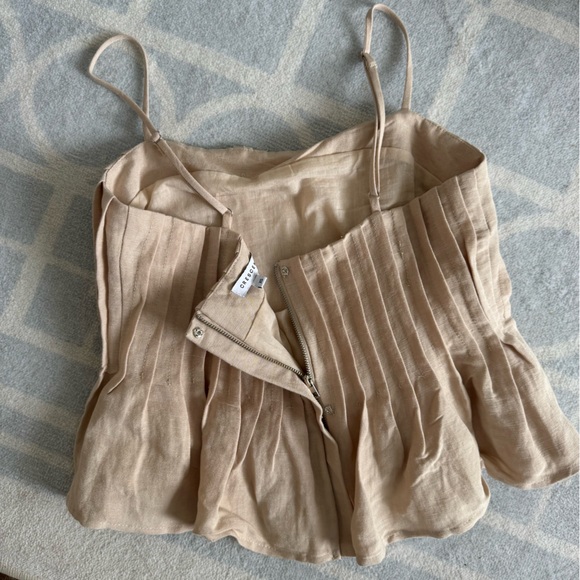 Tan / Cream Lisa Peplum Tank Top Pleated Detail - Picture 5 of 7